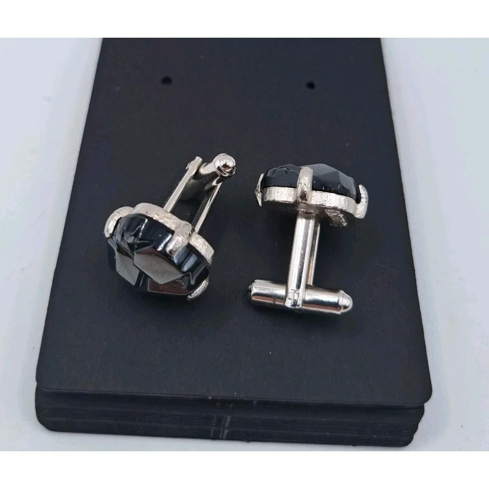 Vintage Signed Sarah Coventry Cufflinks Charcoal Hematite Nugget Silver Tone
